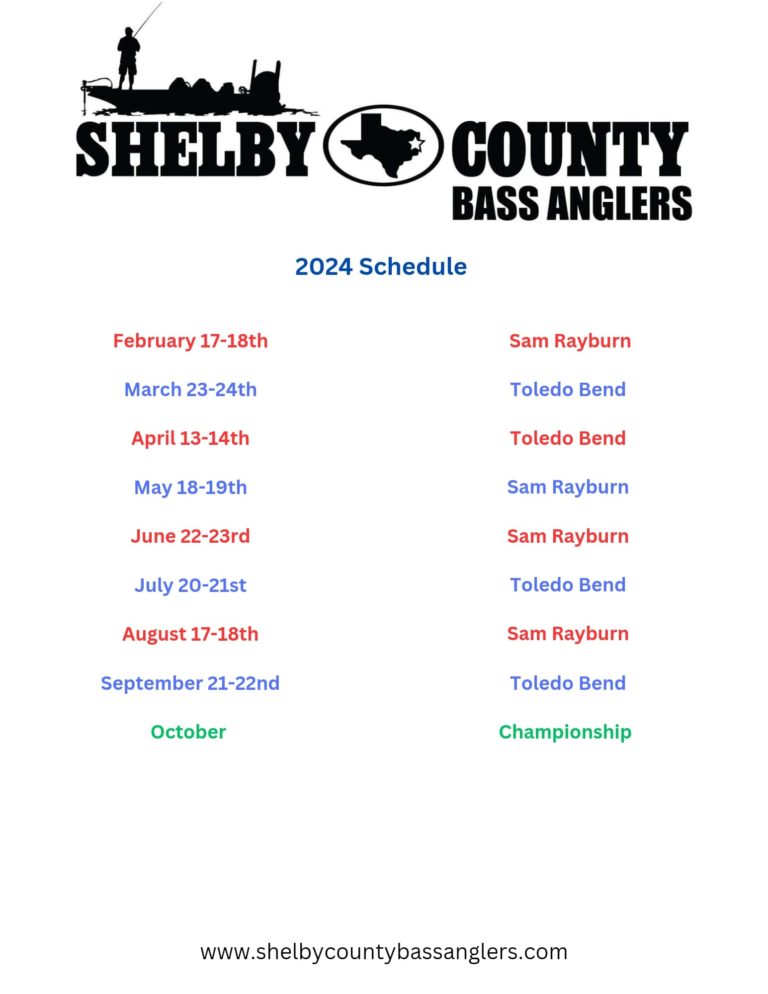 2024 Schedule Shelby County Bass Anglers
